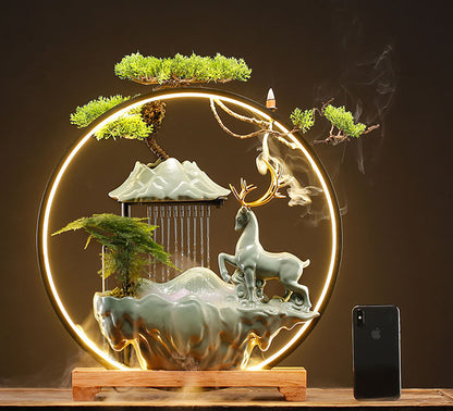 Fuente de agua Feng Shui con rociador de escritorio para oficina en casa, decoración húmeda y creativa de resina con simulación de paisaje rocoso para interiores