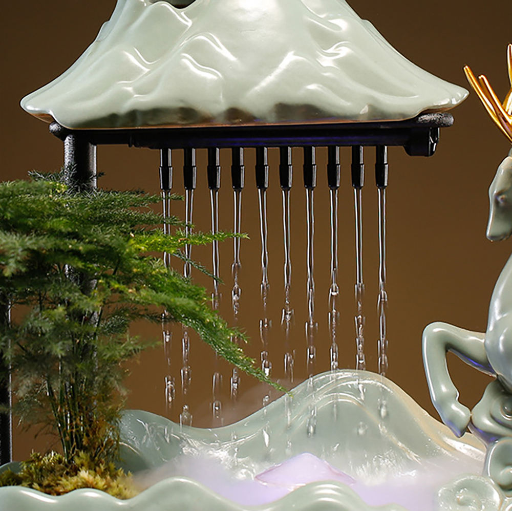 Fuente de agua Feng Shui con rociador de escritorio para oficina en casa, decoración húmeda y creativa de resina con simulación de paisaje rocoso para interiores