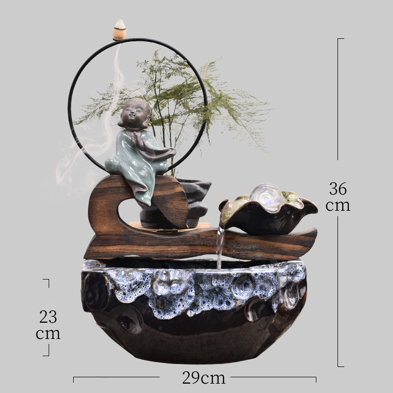 CHENYISHI Adornos creativos de rocalla pequeña Maceta de agua corriente Sala de estar Oficina Feng Shui Circulación Adorno de cerámica Fuente de interior 