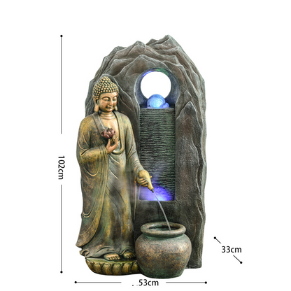 CHENYISHI Estatua de Buda del sudeste asiático Adornos de agua corriente Sala de estar Sala de té Fuente Humidificador Club Oficina Zen Ganar dinero 