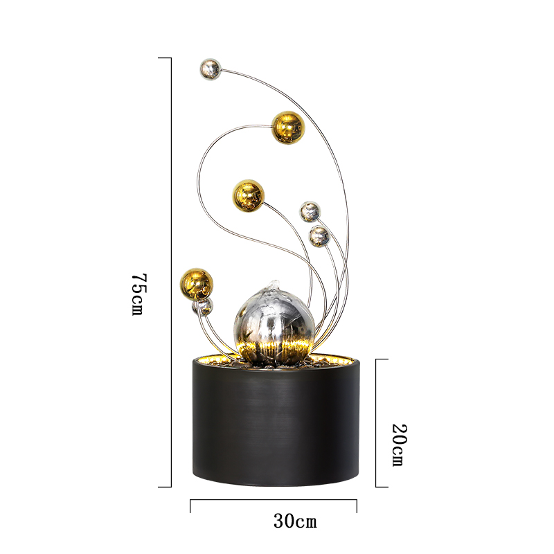 CHENYISHI Fuente de agua de acero inoxidable para interiores, luz de la suerte, adornos de agua corriente de lujo, artesanías de escritorio de hierro forjado modernas 