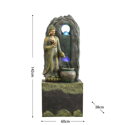 CHENYISHI Estatua de Buda del sudeste asiático Adornos de agua corriente Sala de estar Sala de té Fuente Humidificador Club Oficina Zen Ganar dinero 