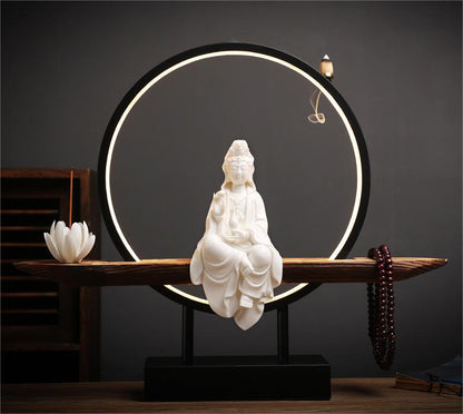 CHENYISHI - Estatua de Buda Guanyin de porcelana blanca creativa, decoración para salón de té zen, quemador de incienso con reflujo para horno de aromaterapia 