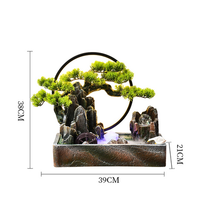 CHENYISHI Chinese Style Welcoming Pine Rockery Flowing Water Fountain Ornaments Watermill Ball Living Room Office Water Landscape