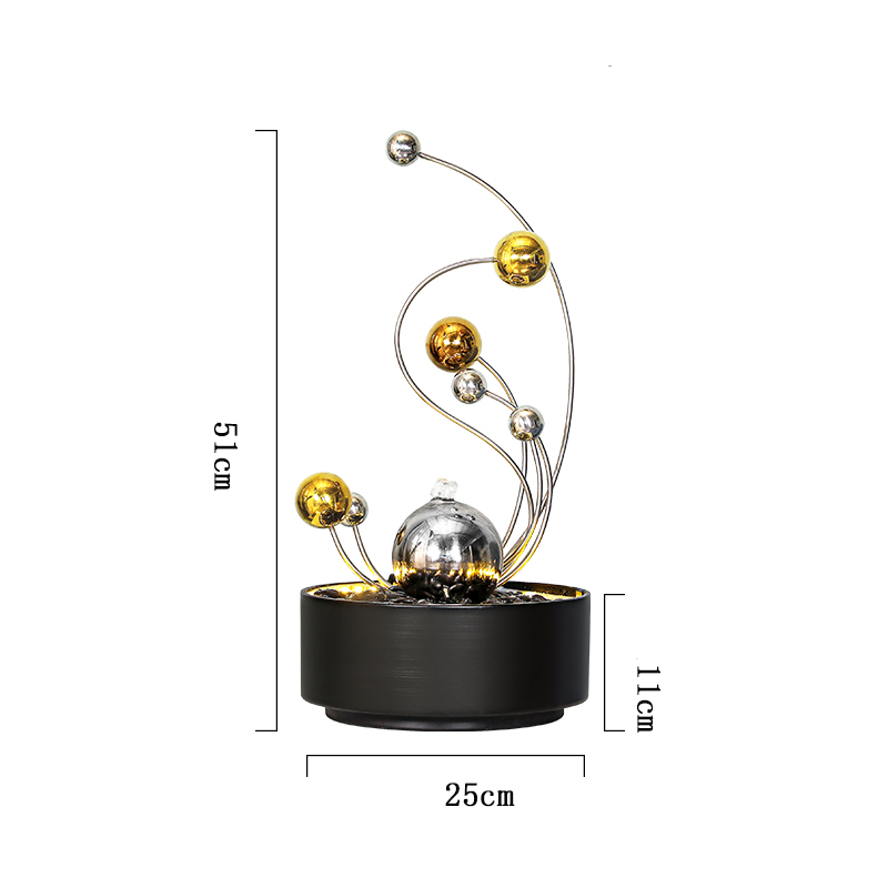CHENYISHI Fuente de agua de acero inoxidable para interiores, luz de la suerte, adornos de agua corriente de lujo, artesanías de escritorio de hierro forjado modernas 