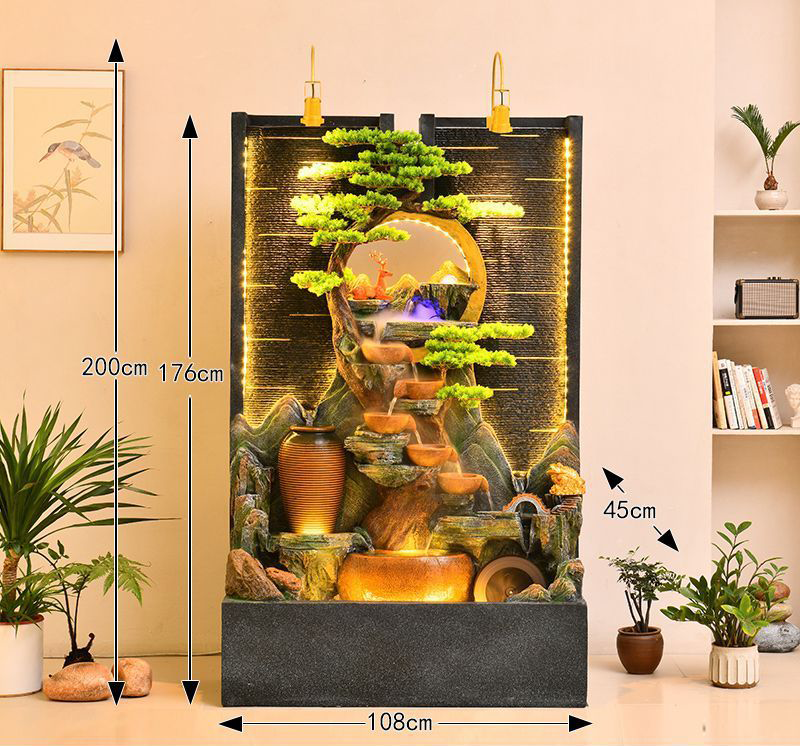 CHENYISHI Feng Shui Simple Zen Cortina de agua redonda Muro Rocalla Fuente Adornos Entrada de empresa Pantalla de agua Decoración de piso 