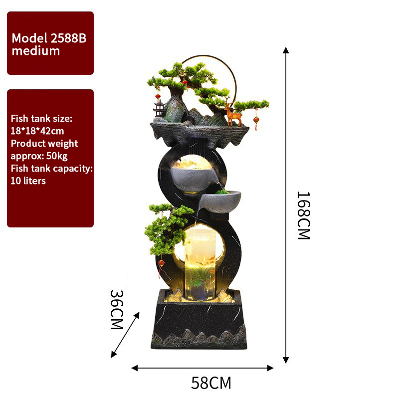 CHENYISHI Adornos de agua corriente Fuente de agua circulante Luz moderna Sala de estar de lujo para el hogar Decoración del piso del vestíbulo del tanque de peces de la suerte 