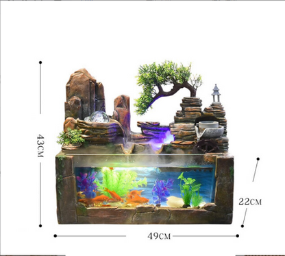 CHENYISHI Chinese Style Welcoming Pine Rockery Flowing Water Fountain Ornaments Watermill Ball Living Room Office Water Landscape