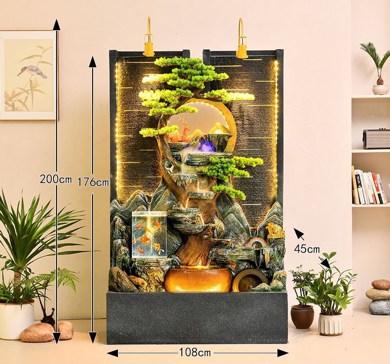 CHENYISHI Feng Shui Simple Zen Cortina de agua redonda Muro Rocalla Fuente Adornos Entrada de empresa Pantalla de agua Decoración de piso 