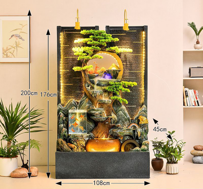 CHENYISHI Feng Shui Simple Zen Cortina de agua redonda Muro Rocalla Fuente Adornos Entrada de empresa Pantalla de agua Decoración de piso 