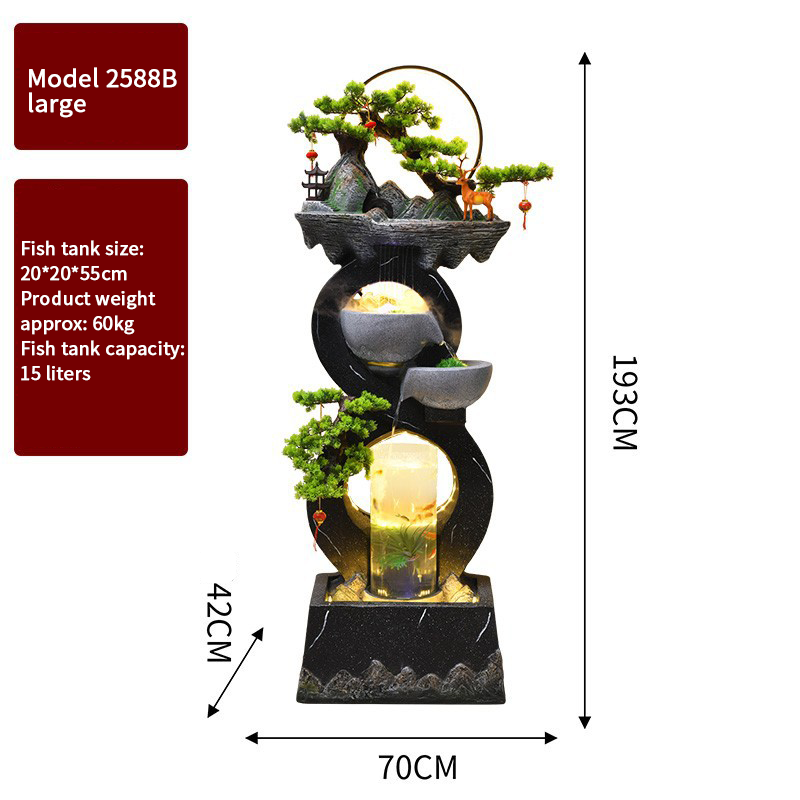 CHENYISHI Adornos de agua corriente Fuente de agua circulante Luz moderna Sala de estar de lujo para el hogar Decoración del piso del vestíbulo del tanque de peces de la suerte 
