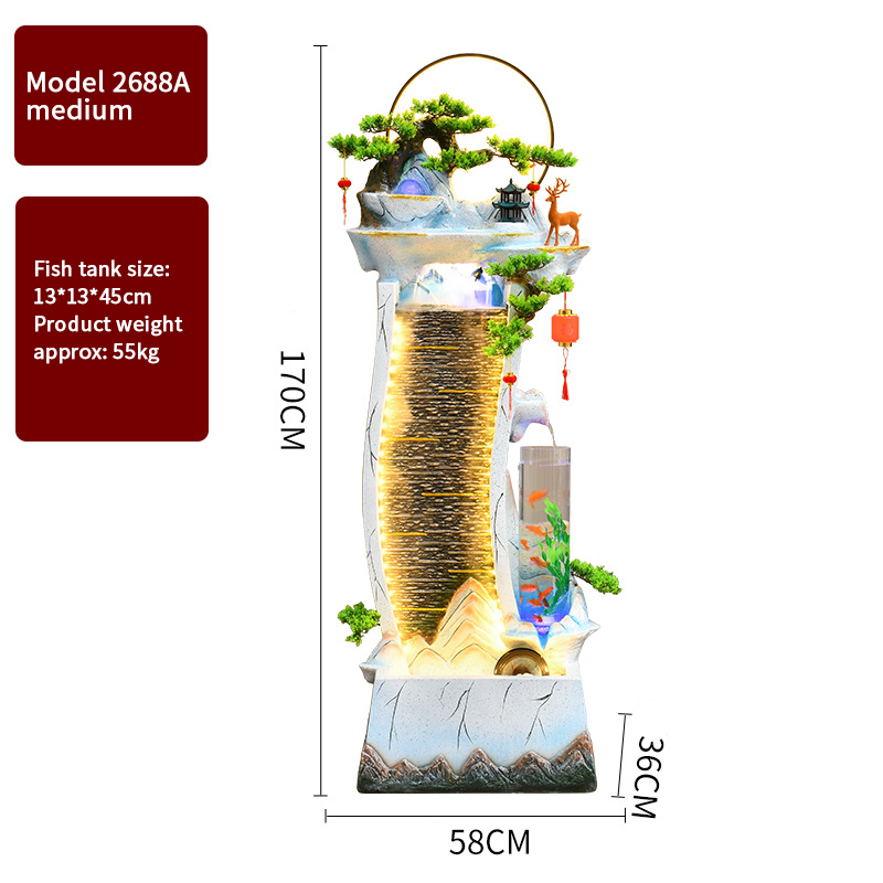 CHENYISHI Adornos de agua corriente Fuente de agua circulante Luz moderna Sala de estar de lujo para el hogar Decoración del piso del vestíbulo del tanque de peces de la suerte 