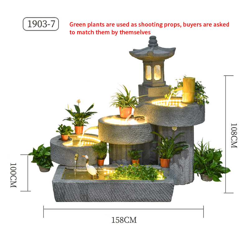 CHENYISHI Japanese Zen Garden Pastoral Courtyard Landscaping Layout Home Garden Balcony Terrace Water Fountain Fish Pond Landscape