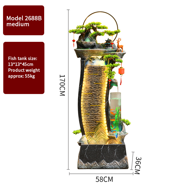 CHENYISHI Adornos de agua corriente Fuente de agua circulante Luz moderna Sala de estar de lujo para el hogar Decoración del piso del vestíbulo del tanque de peces de la suerte 