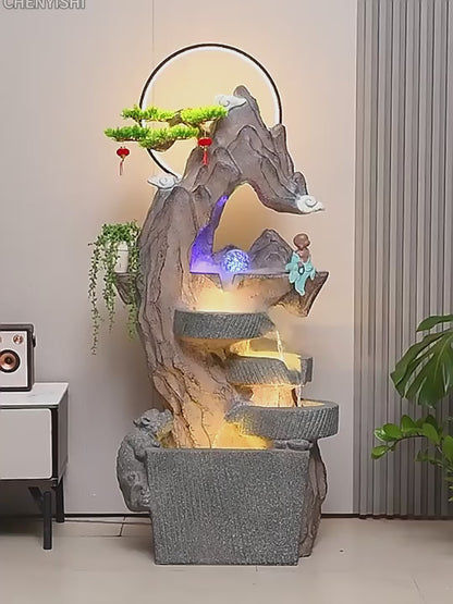 CHENYISHI Adornos de agua corriente de estilo chino con forma de rocalla, fuente circulante, bola LED de la suerte Feng Shui, decoración para sala de estar y balcón, 60 x 35 x 140 cm 