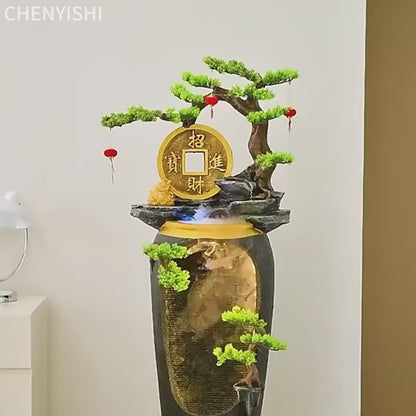 CHENYISHI Fuente de agua LED de estilo chino que fluye Paisajismo del hogar Sala de estar Balcón Entrada al jardín Sala de té Adornos de piso 