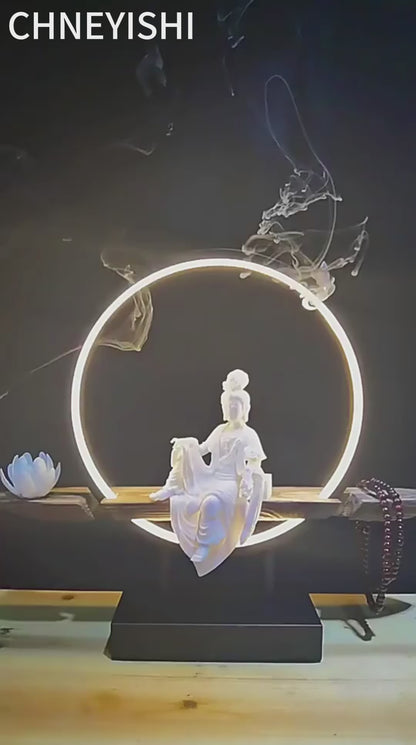 CHENYISHI - Estatua de Buda Guanyin de porcelana blanca creativa, decoración para salón de té zen, quemador de incienso con reflujo para horno de aromaterapia 