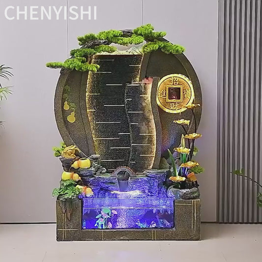 CHENYISHI Large Water Curtain Wall Rockery Flowing Water Fountain Decoration Living Room Office Courtyard Villa Fortune Feng Shui Wheel