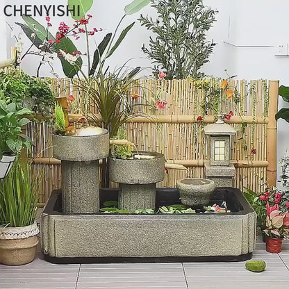 نافورة مياه خارجية من CHENYISHI Zen Garden مزودة بإضاءة LED وبركة أسماك وطاحونة مائية ومجموعة ديكور فناء المنزل وديكور المنزل البسيط Zen 