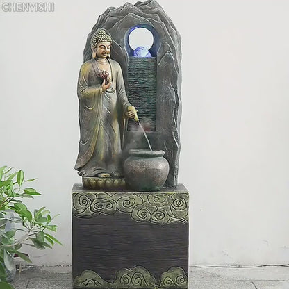 CHENYISHI Estatua de Buda del sudeste asiático Adornos de agua corriente Sala de estar Sala de té Fuente Humidificador Club Oficina Zen Ganar dinero 