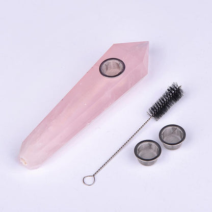 Natural Rose Quartz Crystal Pipe