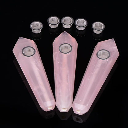 Natural Rose Quartz Crystal Pipe