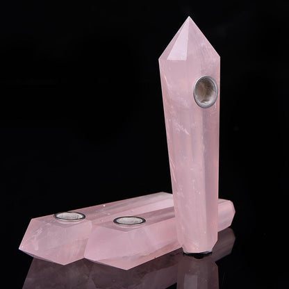 Natural Rose Quartz Crystal Pipe