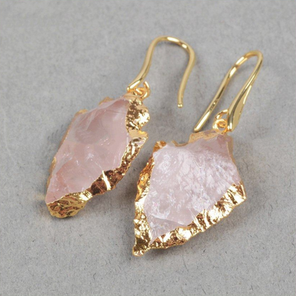 Rose Quartz/Obsidian Gold Arrowhead Earrings