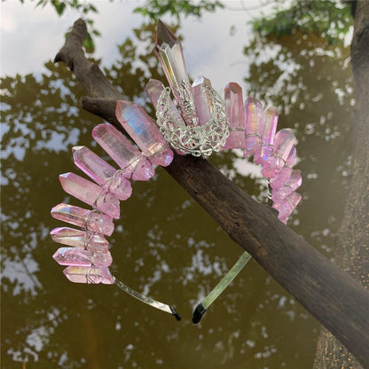 Tiara/corona lunar de cristal de cuarzo transparente en bruto