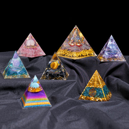 1pc Seven Chakra Orgone Pyramid Natural Crystal Gravel Treatment Tower Gemstone Reiki Home Decorate