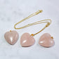 Natural Rose Quartz Gemstone Pink Crystal Heart Gold Plated Reiki Stone Chakra Pendant Necklace