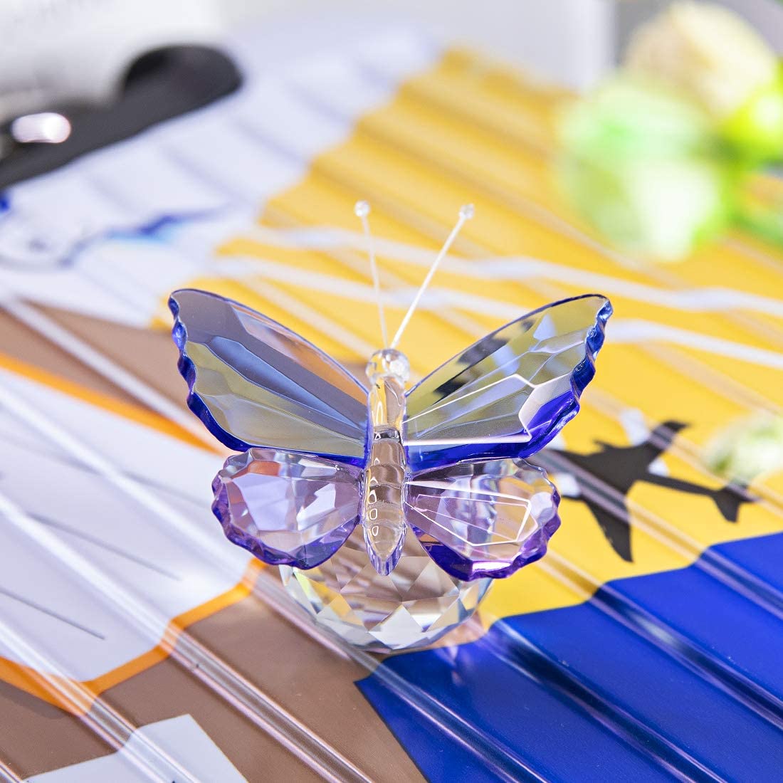 Adorno de mariposa con forma de animal tallado en cristal para decoración de la mesa de la oficina, el hogar y el dormitorio