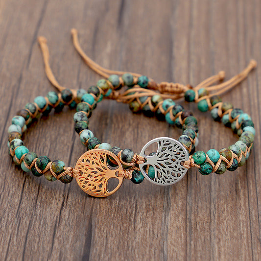 Tree of Life Turquoise Stone Bracelet Handmade Braided Layered Bead Bracelet