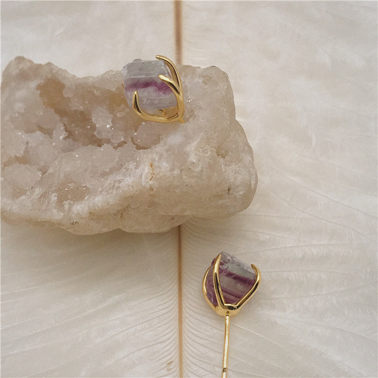 Minimalist natural gemstone earring quartz jewelry crystal stud earrings