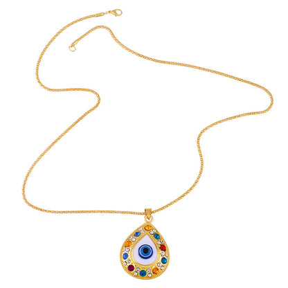 Gold Plated Colorful Lucky Turkish Jewelry Blue Evil Eye Hamsa Hand Pendant Necklace