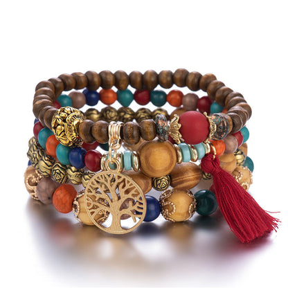 Pulsera de cuentas de madera multicapa de estilo bohemio