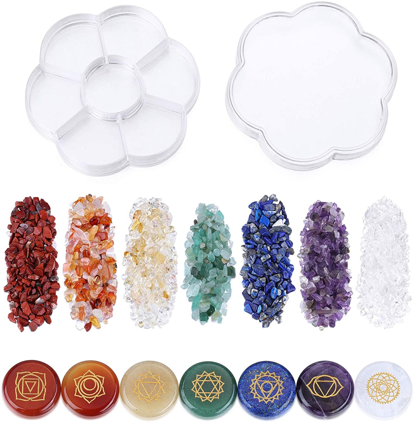 Caja de colección de muestras de minerales de los siete chakras con piedra de cristal, piedra curativa, cuarzo energético