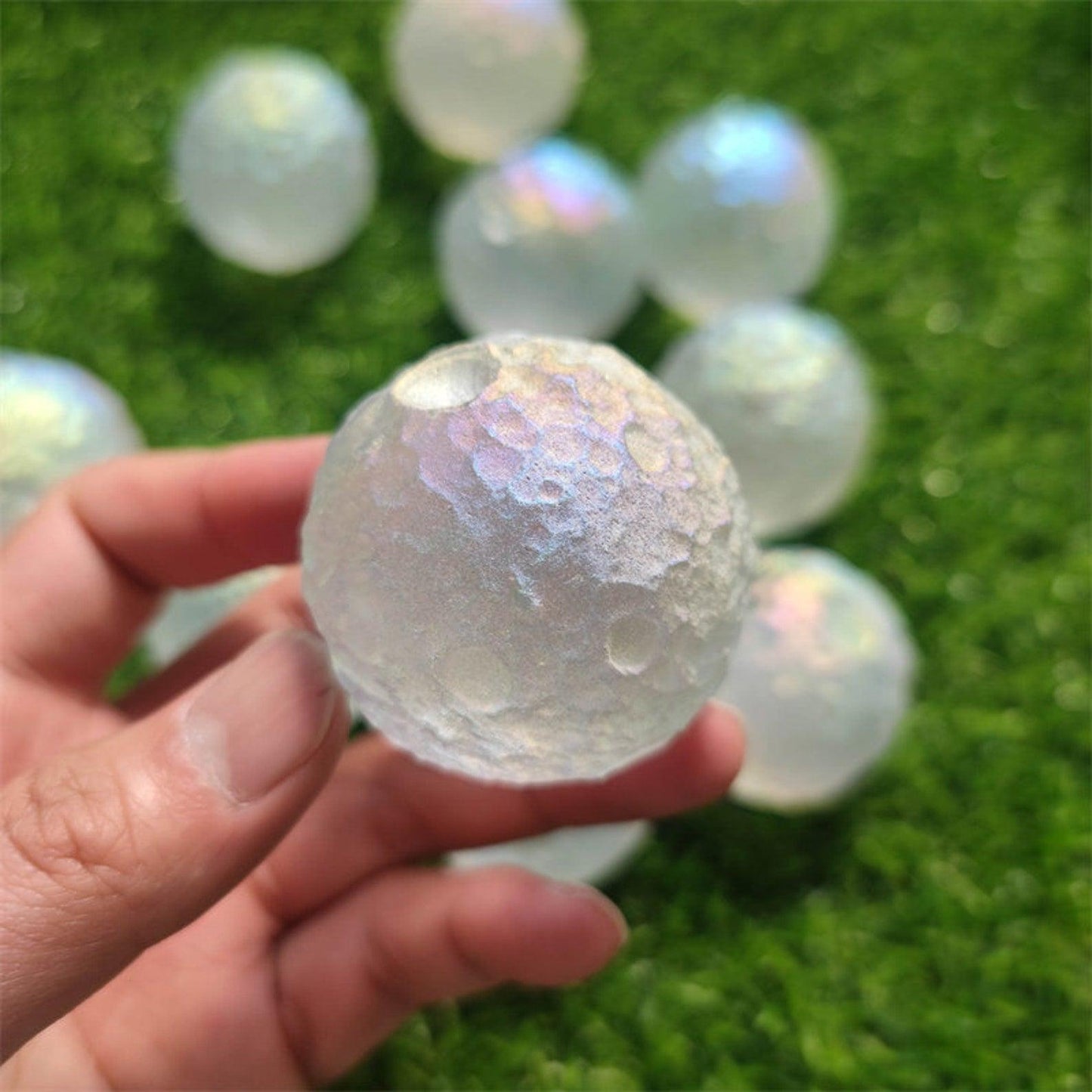 Angel Aura Quartz Moon Sphere Crystal Moon Mineral Samples Crystal Carving Moon Crystal Home Decor