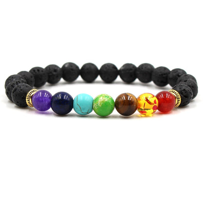 Energy Lava Stone 7 Chakra Bracelet