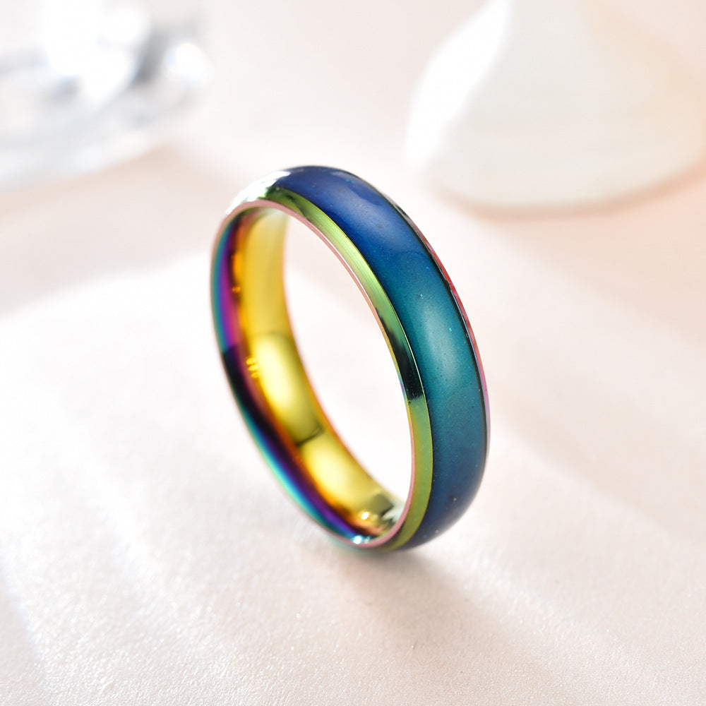 Stainless Steel Temperature Mood  Rainbow Ring Temperature Color Change Ring