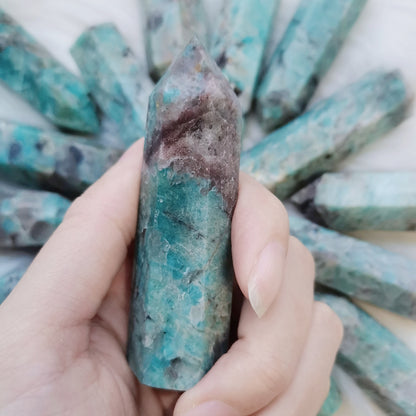 5-10cm Amazonite with Smoky Quartz Point Tower Crystal Craft Decoration