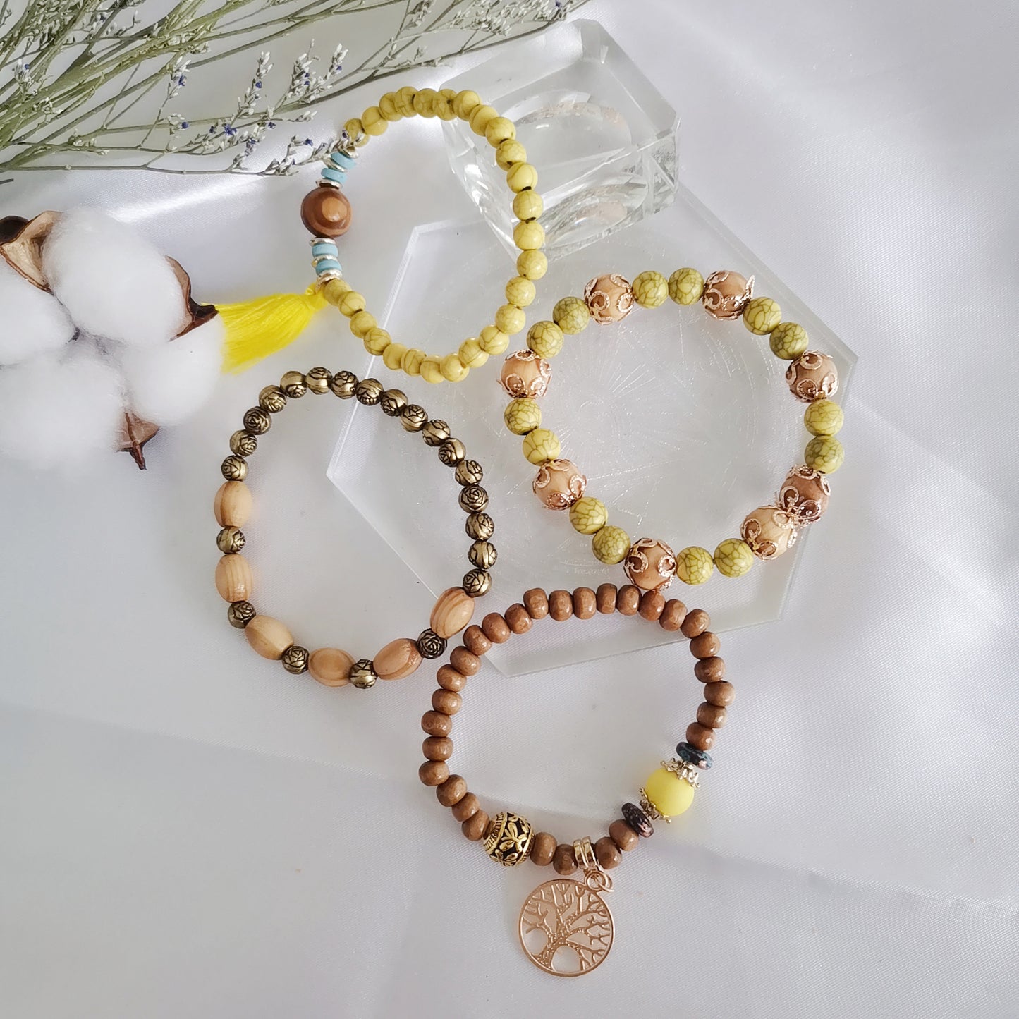 Pulsera de cuentas de madera multicapa de estilo bohemio