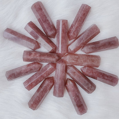 Natural Red Strawberry Quartz Crystal Point Tower Healing Crystal and Stones