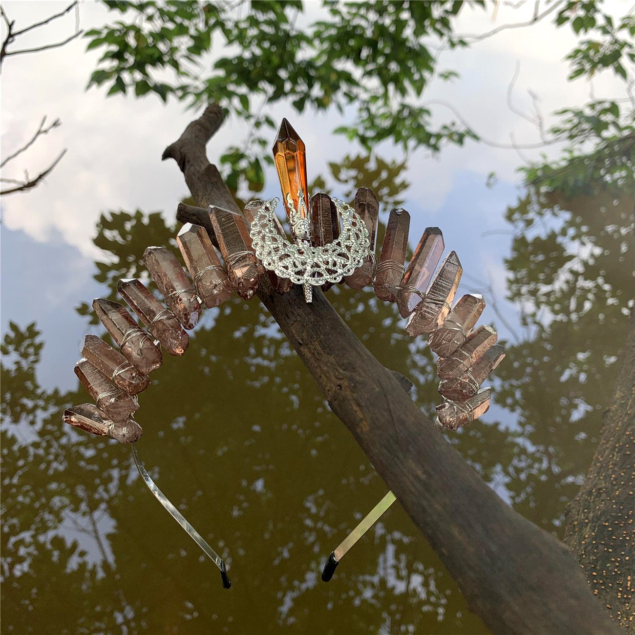 Raw Clear Quartz Crystal Crown/Moon Tiara