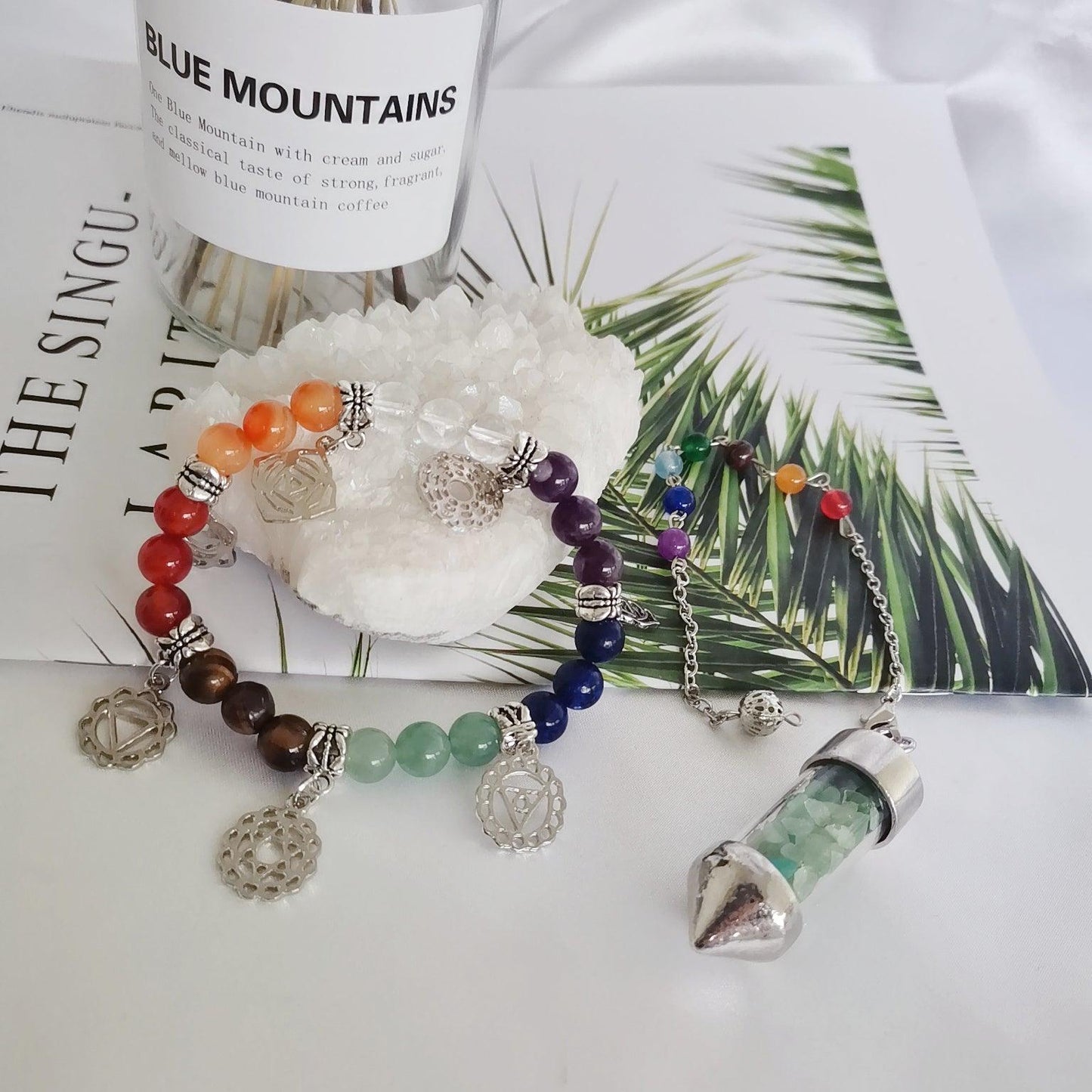 Pulseras de árbol de la vida de los 7 chakras, pulseras de cuentas de energía curativa de Reiki de piedra natural