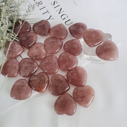 Natural Red Strawberry Quartz Pocket Stone Crystal Heart