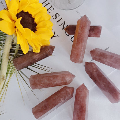 Natural Red Strawberry Quartz Crystal Point Tower Healing Crystal and Stones