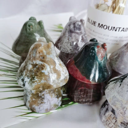 Moss Agate Mushroom House Natural Crystal Healing Chakra Decor