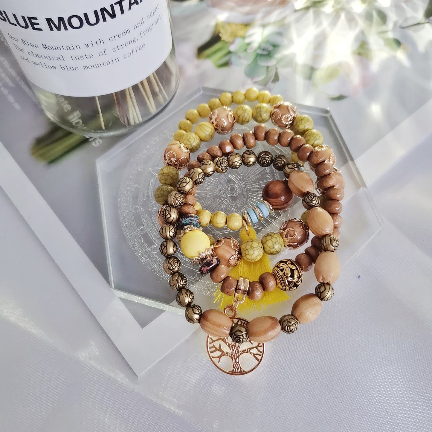 Bohemian style multi-layer wood beaded bracelet