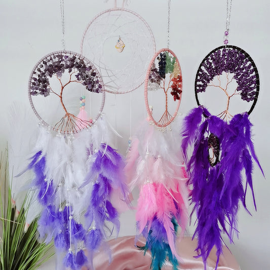 Dream Catcher with Natural Crystal Amethyst Chips Tree of Life Dream Catcher